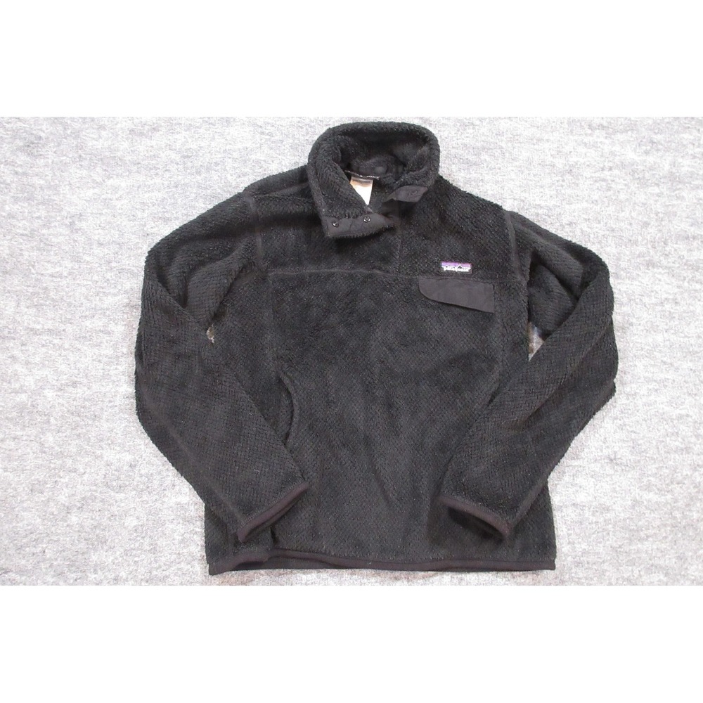 Patagonia Sweater Womens Small Pullover Fleece Black Snap Collar Pockets‎